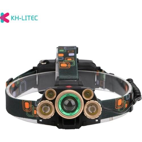 LED Headlamp Fishing Headlight 5 LED T6 Head Torch LED Lamp Flashlight Camping Light Waterproof Lanterna By 2x 18650