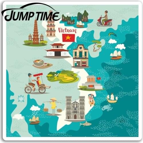 Jump Time for Vietnam Map Vinyl Stickers Hanoi Travel Sticker Laptop Luggage Decal Rear Windshield Waterproof Car Accessories