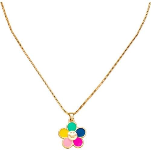 Y2K Jewelry Rainbow Flower Smiley Necklace For Women Metal Vintage Fashion Punk Cute INS Necklace Charm 90s Aesthetic Gifts New