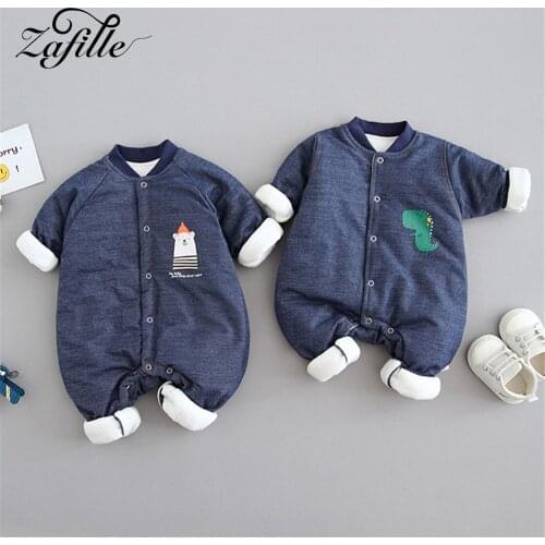 ZAFILLE Newborn Baby Clothes Baby Boy Romper Cute Cartoon Denim Jumpsuit For Kids Overalls Warm Baby Winter Clothes For Infant
