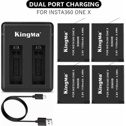 KingMa Insta 360 Battery USB Dual Port Charger+Micro Input Charging Cable+4 Pack Battery Charging Kits For Insta360 One X Camera