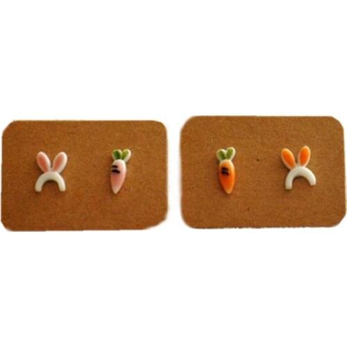 SEA MEW Fashion Radishes And Rabbits Ceramic Stud Earrings Porcelain Earrings Stainless Steel Needle Earrings For Women Jewelry