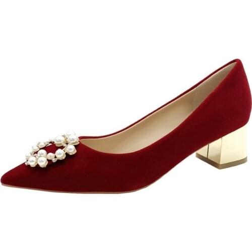 YSHUNIJ Womens thick-heel wedding shoes 2021 early spring new Chinese bridal shoes red Xiuhe dress bridesmaid shoes