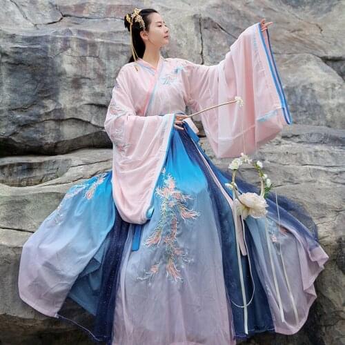 China Hanfu Female Waist Guang Sleeve Full Set Middle Guofeng Jiao Collar Skirt wei Jin Wind Daily Student Super Xian Ancient