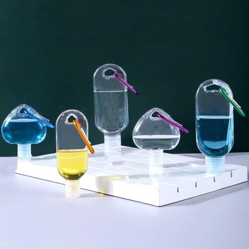 1pcs 30ml Reusable Makeup Clear Hand Sanitizer Bottle Keychain Holder Travel Hook Refillable Portable Containers Keyring Carrier