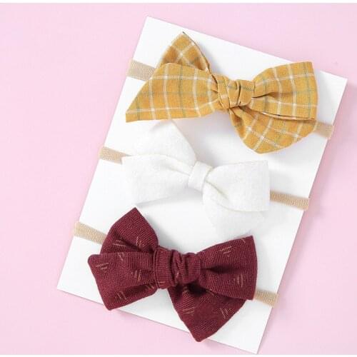 3 pcs/lot, Handtied fabric bow nylon headbands, Baby girls hair accessories