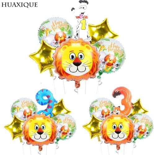 6pcs Jungle Decor Animal Ballon Zoo Safari Theme Birthday Balloons 0 1 2 3 4 5 6 7 8 9 Years old Number Foil Balloon Set Globos