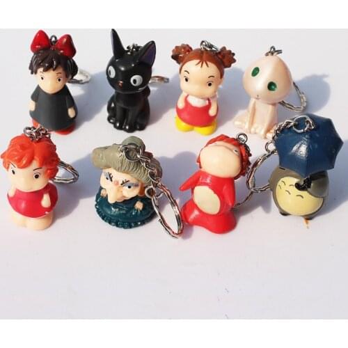 8pcs/set Anime Hayao Miyazaki My Neighbor Totoro KiKis Delivery Service Ponyo Keychain Pendant Key Ring Free Shipping