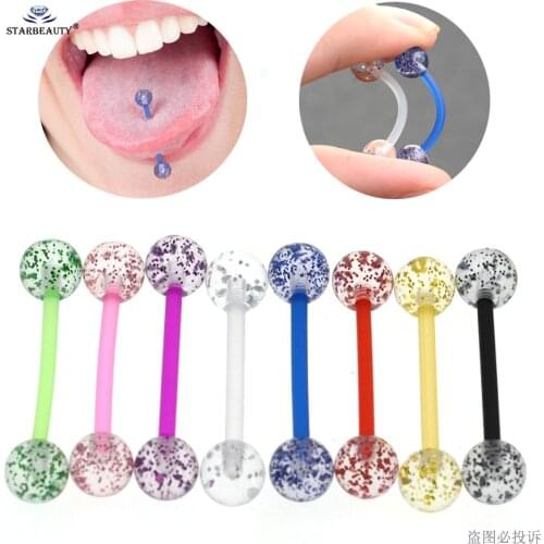 8 pcs/lot Flashing Powder Sex Tongue Piercing Tongue Rings Soft Acrylic Nipple Ring Helix Piercing langue Tongpiercing Jewelry