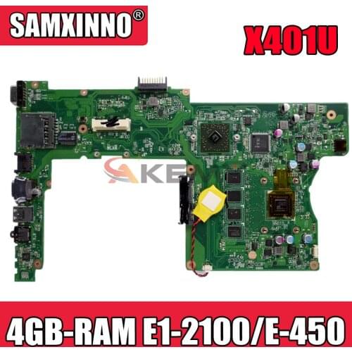 Akemy X401U-M3 Laptop motherboard for ASUS X501U (15-inch) X401U (14-inch) original mainboard 4GB-RAM E1-2100/E-450 CPU