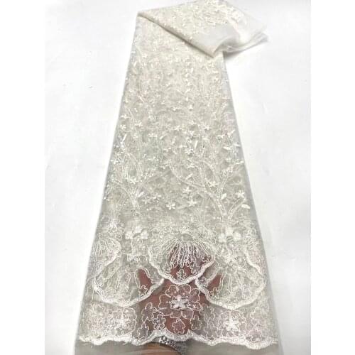 Off White African Lace Fabric 2021 High Quality Lace French Mesh Lace Fabric With Sequins Nigerian Tulle Lace Fabrics For Dress