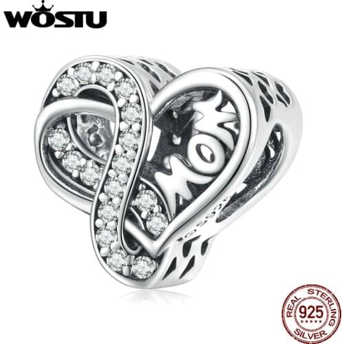 WOSTU 925 Sterling Silver Infinite Love Heart Lettering MOM Charm Charm Beads Fit Original Bracelet DIY Jewelry CTC516