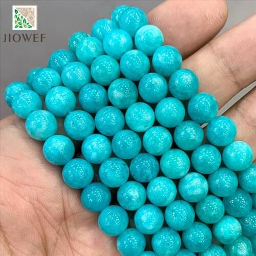 Natural Stone Beads Blue Amazonite Chalcedony Round Loose Beads DIY Bracelet Accessories for Jewelry Making 15'' 4/6/8/10/12mm