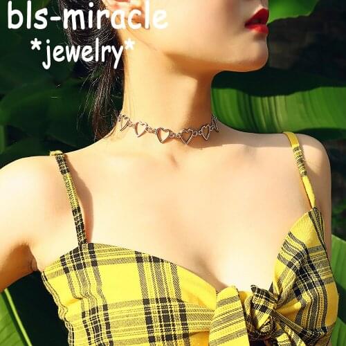 MAA-OE Fashion Love Heart Link Single Layer Choker Necklaces For Women Golden Necklace Jewelry Valentines Party Girl Gift