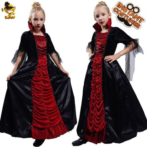 Halloween Black Gothic Vampire Dress Costume Fancy Dress Girls Long Vampire Dress Clothes Cosplay Carnival Costumes