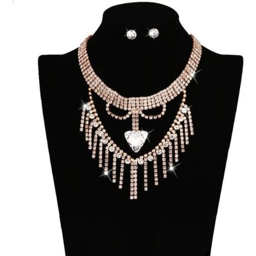 DiLiCa Fashion Womens Jewelry Sets Crystal Statement Necklace Earrings Set Jewelry Rhinestone Necklaces Chokers