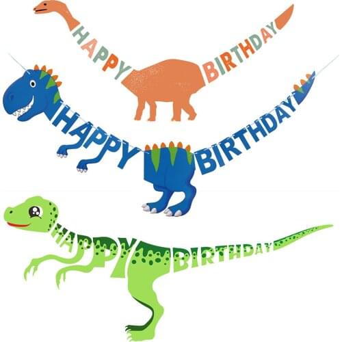 Dinosaur Cartoon Animal Giraffe Pig and Cow Party Banner Flags Letter Happy Birthday Kids Birthday Party Decorations Supplies
