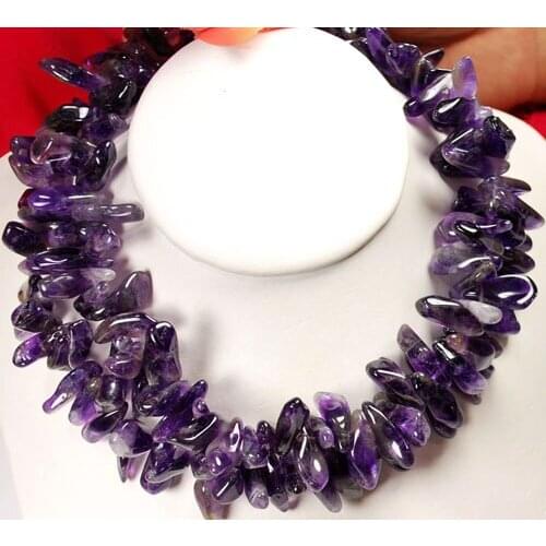 Double Strands Purple crysatl Branch Silver Toggle Necklace 18"