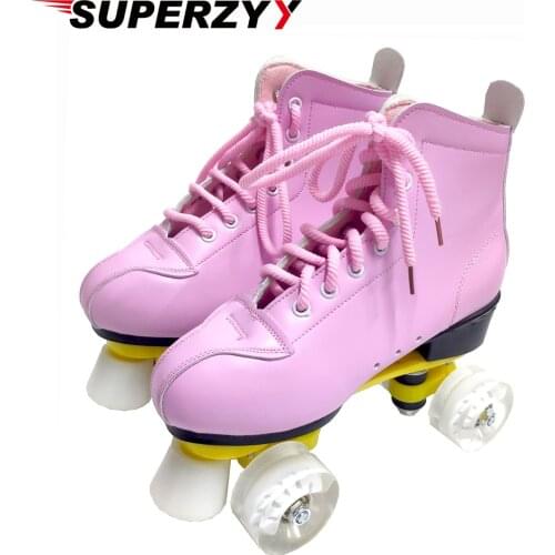 Double Row Microfiber Leather Skates Professional Adult Roller Skating Shoes Sliding Free Skate Size 35-44 With PU Wheel