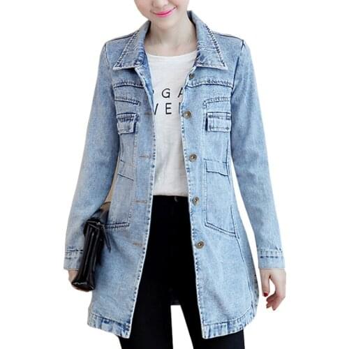 Jeans Coat cotton blue new Women Basic Coats Autumn Denim Jackets Vintage Long Sleeve Loose Female Casual Girls Outwear