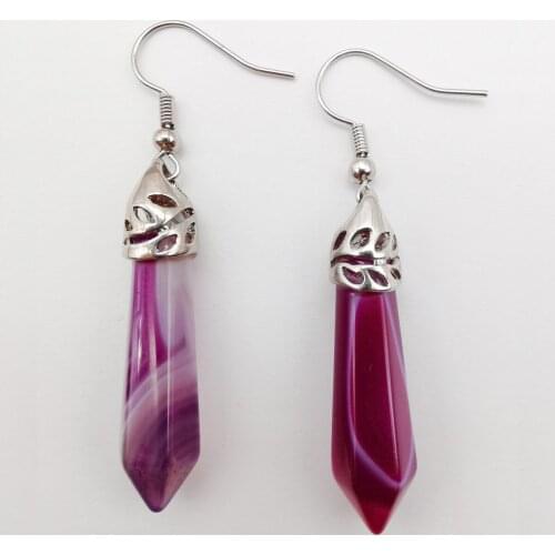 Natural Purple Veins Carnelian Beads Dangle GEM Earrings Women Jewelry T115