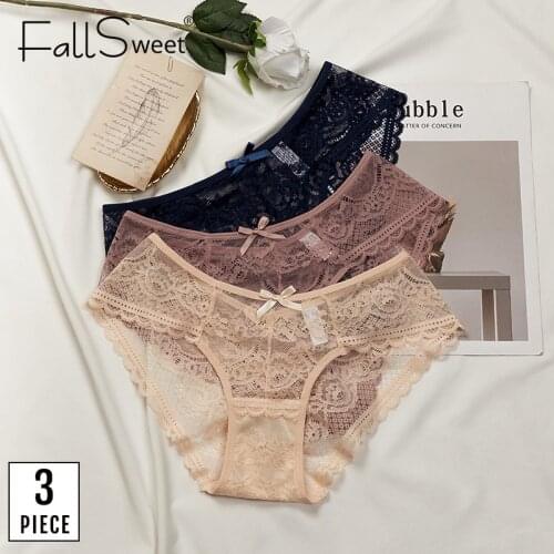 FallSweet 3 Pcs /Pack! Sexy Women Lace Panties Transparent Female Underwear Floral Briefs