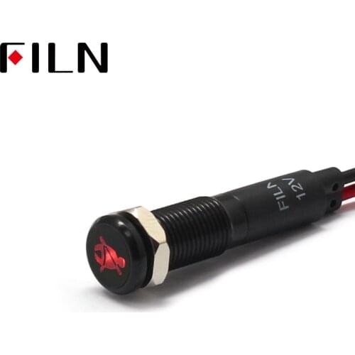 FILN 8mm Car dashboard No seat belt symbol led red yellow white blue green 12v led indicator light with 20cm cable