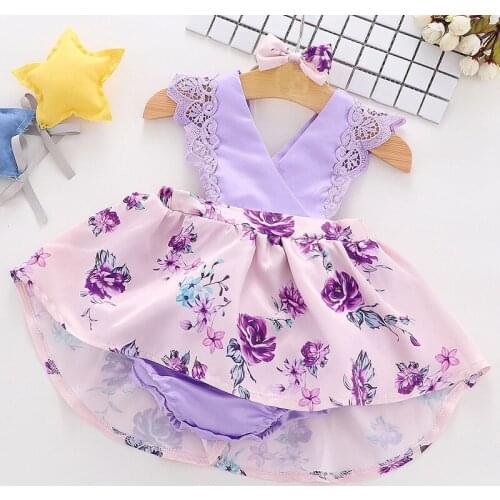 Halilo Baby Girl Dresses Floral Lace Princess 1 Year Baby Birthday Dress Infant Clothing Little Girls Summer Dress With Headband