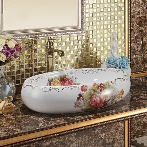 China Ceramic Art Basin Sink Counter Top Wash Basin Bathroom Sinks wash basin bathroom vanity bathroom sinks lotus pattern