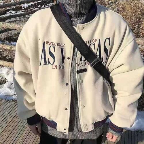 Las Vegas Embroidery American Vintage Loose Jacket Men Women Coat Single Breasted Long Sleeve Baseball Uniform Fall Pilot Coat