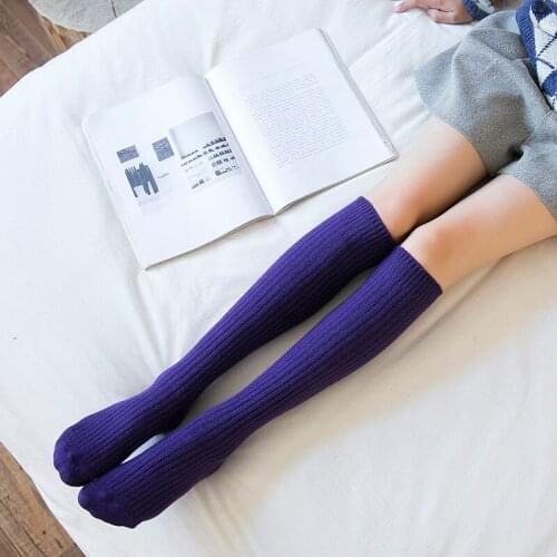 Women Girls Fashion School Student SocksSpring Summer Opaque Over Knee Thigh High Elastic Sexy Stockings Wool