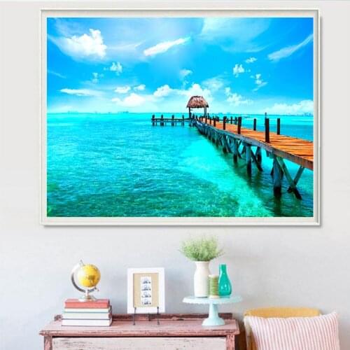 DIY Sea Scenery 5D Diamond Painting Kits Mosaic Embroidery Blue Sea Picture Wall Home Decor