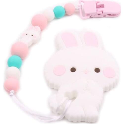 2 Pcs/set New Cartoon Newborn Pacifier Chain Baby Silicone Nipple Clip Cute Rabbit Modeling Infants Teether Set