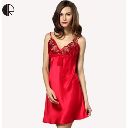 2016 New Sexy Elegant SleepwearNight Dress Female Temptation Sleepwear Womens Summer 100% Natural Silk Brand Nightgown WI385