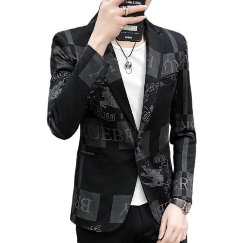 2021 Fashion New Mens Casual Letter Printing Suit / Mens Slim Fit Single Button Blazer Jacket Coat