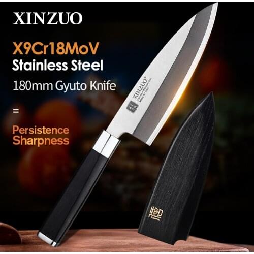 XINZUO 180MM Gyuto Knife X5Cr15MoV Stainless Steel Japanense Style Deba Filleting Knife Fish Head Kitchen Knives Ebony Handle