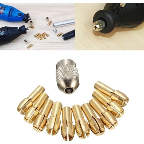 OOTDTY 10Pcs 0.5-3.2mm Brass Drill Chuck Collet Bits 4.3mm Shank For Dremel Rotary Tool