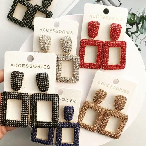 Wholesale JUJIA Fashion za Full Crystal Drop Earrings Women Geometric Statement Rhinestone Earrings Wedding Party Jewelry