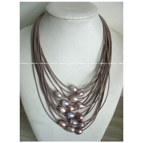 Wholesale unique 17-24" 15rows freshwater pearl purple egg necklace