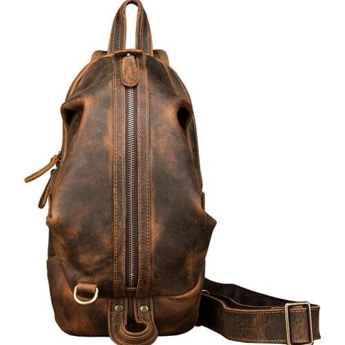 Original Retro feng ma pi Men Breast Package Bag Handmade Leather Shoulder xie kua bao Casual Leather Bag