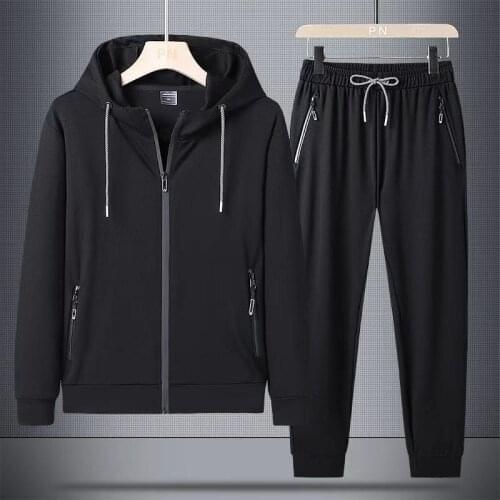 2020 autumn casual sports suit mens spring and autumn black hoodie running long sportswear suit two-piece