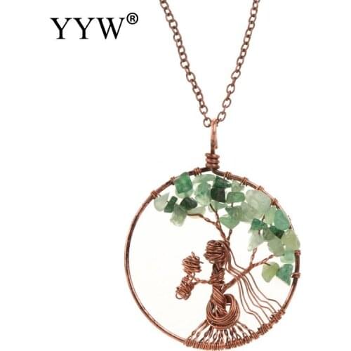 YYW Colorful Quartz Natural Stone Tree of Life pendulum Pendant Necklace Healing Crystal Pendants Necklace Women Reiki Jewelry