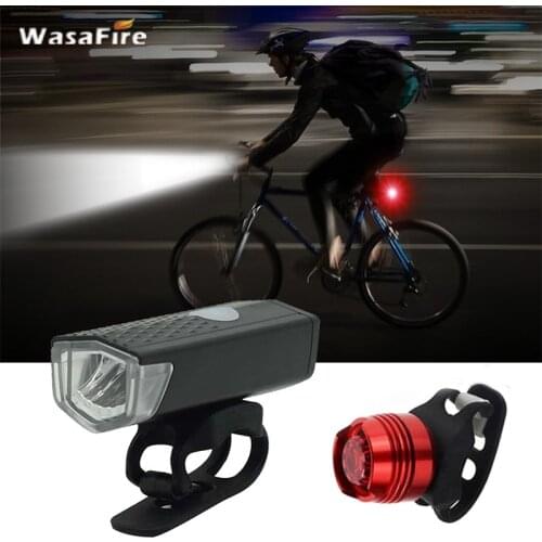 WasaFire Bike Front Rear Light Set USB Rechargeable Bicycle Headlight Waterproof XPE LED Bike Lights with Cycling Taillight