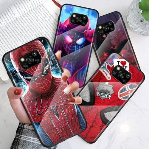 Marvel Spider-Man For Xiaomi POCO F3 F2 X3 NFC X2 M2 Pro Tempered Glass Hot New Shell Luxury Cover Phone Case