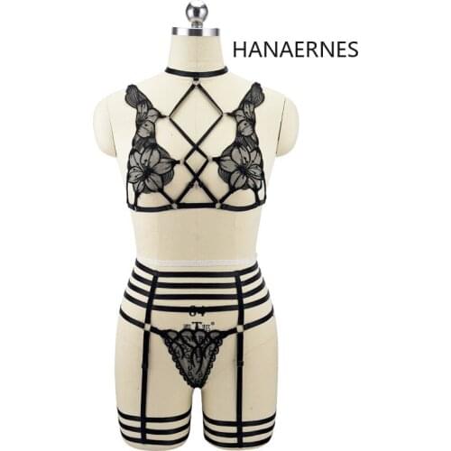 HANAERNES Womens Fashion Punk Suspender Harajuku Gothic body harness Combination Adult cage bra Sexy 90s High Quality Lingerie