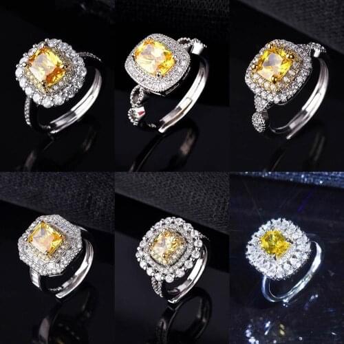 Luxury Jewelry Classic Square Design Adjustable Size Rings Inlay AAA Cubic Zirconia Fine Wedding Ring For Women Multiple Options