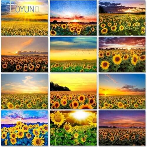 SDOYUNO Oil Painting By Numbers Sunflower Landscape Handpainted Gift Drawing Acrylic Paint By Numbers Unique Home Decoration Gif