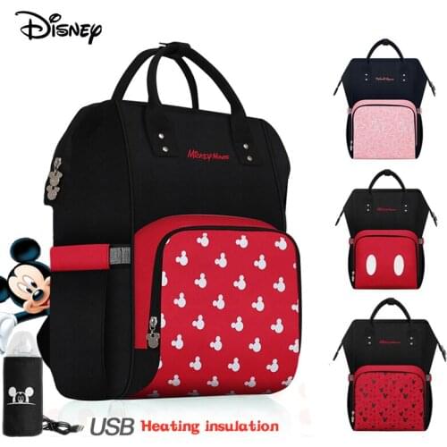 Disney Diaper Bags Backpack USB Bottle Insulation Bag Minnie Mickey Large Capacity Travel Stroller Bag Baby Care Mommy Nappy Bag