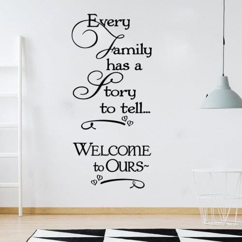 Every Family Has A Story Welcome Quote Wall Sticker Living Room Entryway Family Welcome Heart Wall Decal Bedroom Vinyl Decor