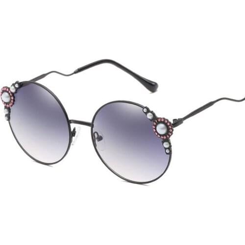 Veshion Luxury Cat Eye Sunglasses Women Round Pearl Rhinestone Trendy Shades Vintage Brand Glasses Lady Fashion Oculos UV400